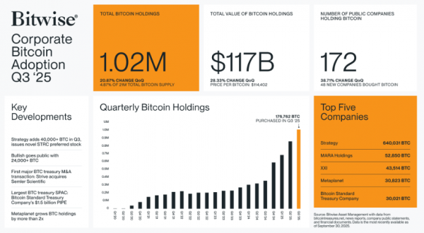 Bitwise: всего за 3 месяца появилось 48 новых биткоин-казначейств
Bitwise: всего за 3 месяца появилось 48 новых биткоин-казначейств